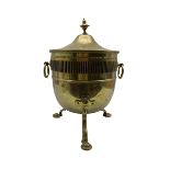 Early 20th century brass twin handled coal bucket and cover