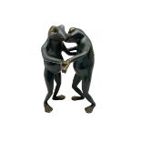 Bronze of two dancing frogs with gilt highlights H29cm