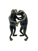 Bronze of two dancing frogs with gilt highlights H29cm