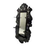 Victorian papier mache wall mirror with folding wall brackets and shell inlay