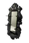 Victorian papier mache wall mirror with folding wall brackets and shell inlay