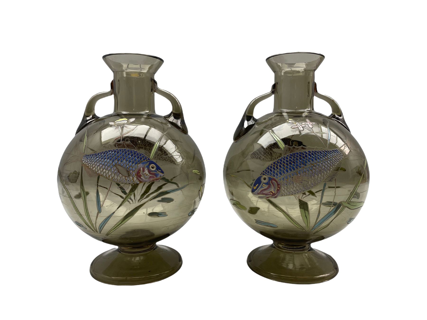 Pair of Bohemian glass vases attributed to Moser c1900 - Image 2 of 4