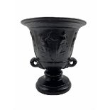 19th century black painted iron two handled pedestal vase