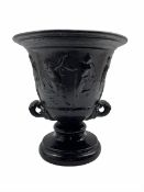 19th century black painted iron two handled pedestal vase