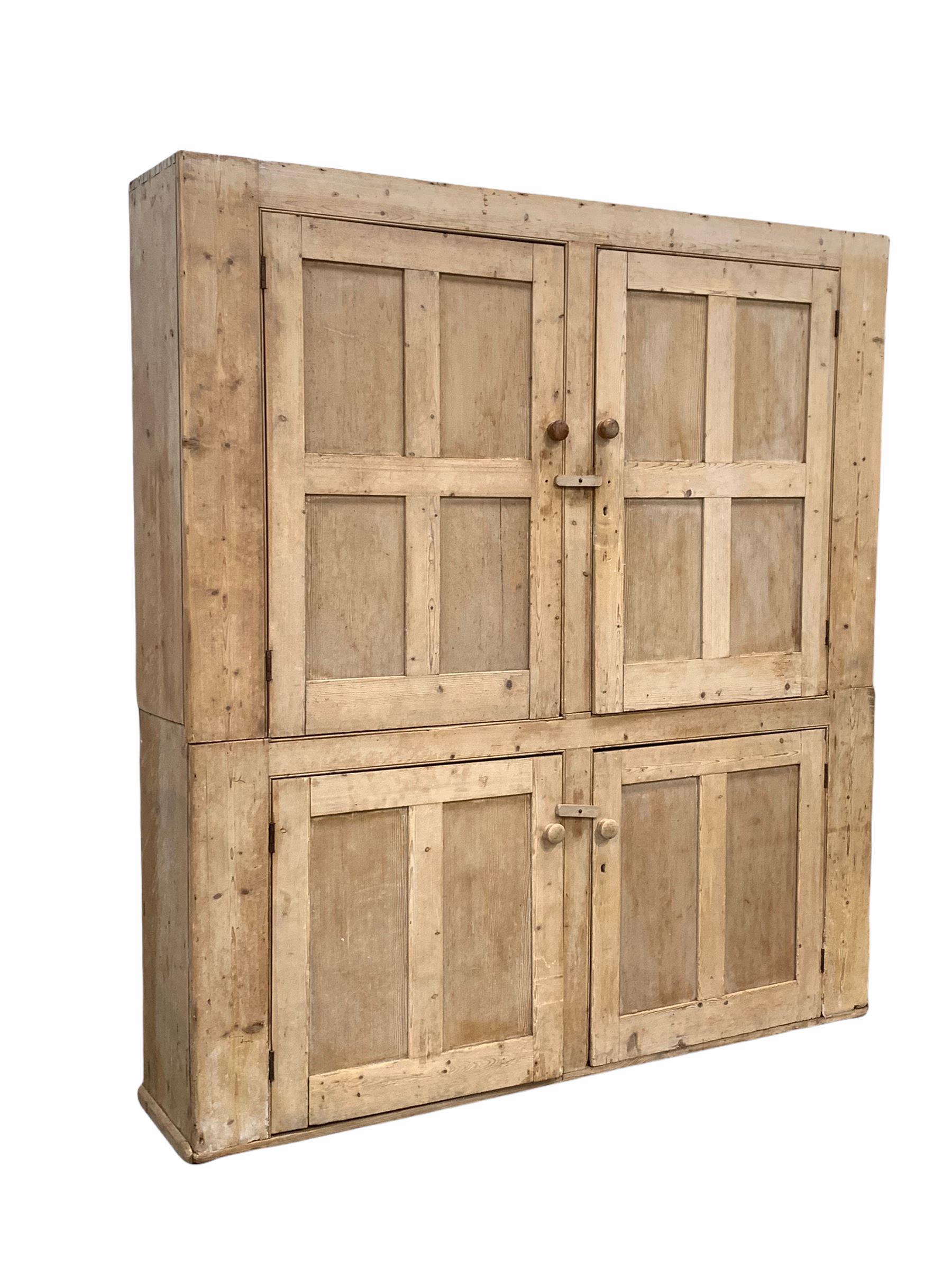 Large late 19th century stripped pine housekeepers cupboard