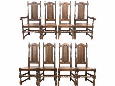 Set of eight (6+2) 18th century style oak high back dining chairs