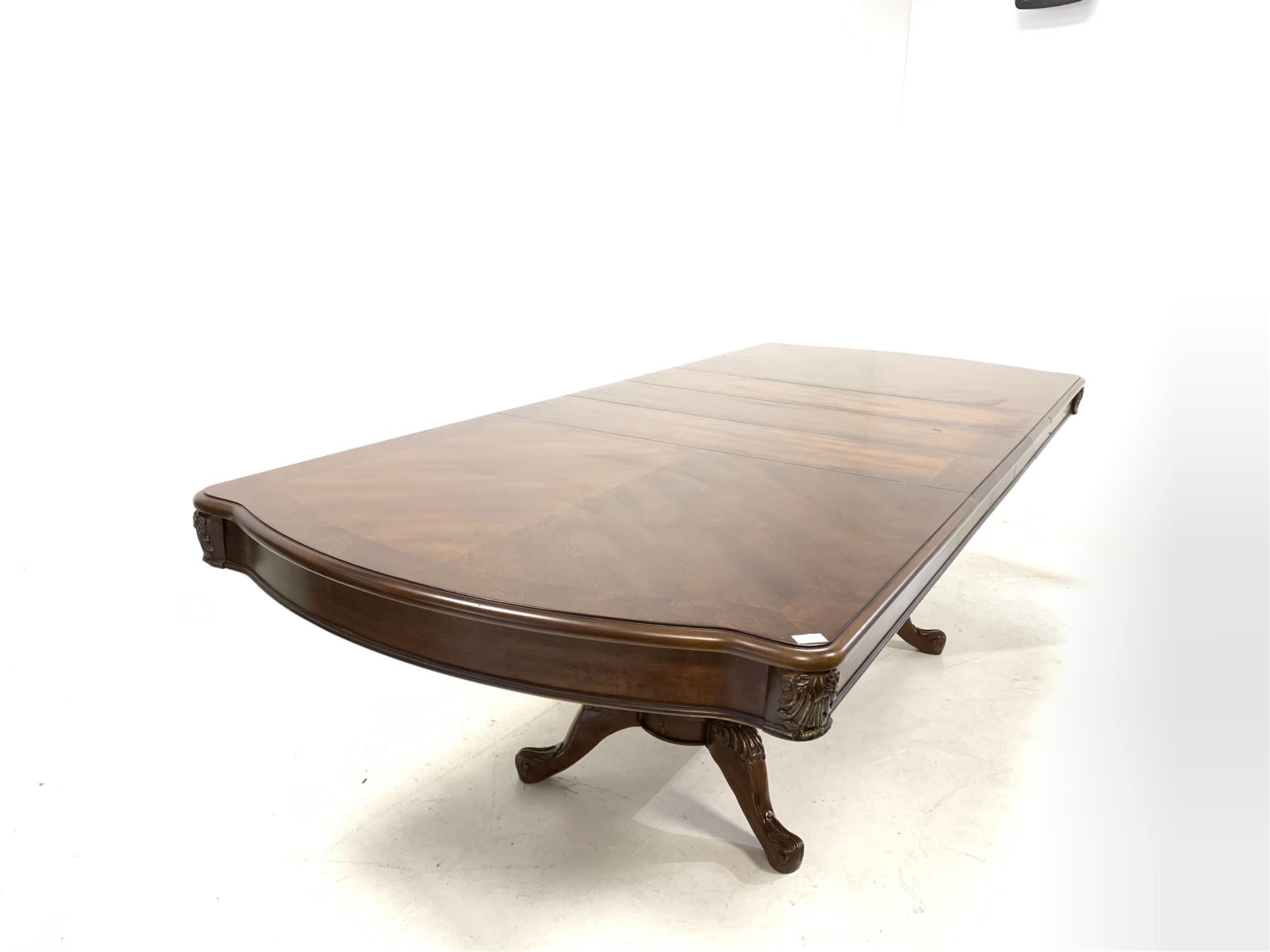 Late 20th century rectangular walnut double pedestal extending dining table - Image 2 of 2