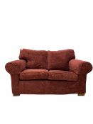 Multiyork - traditional two seat sofa upholstered in claret red fabric with geometric design