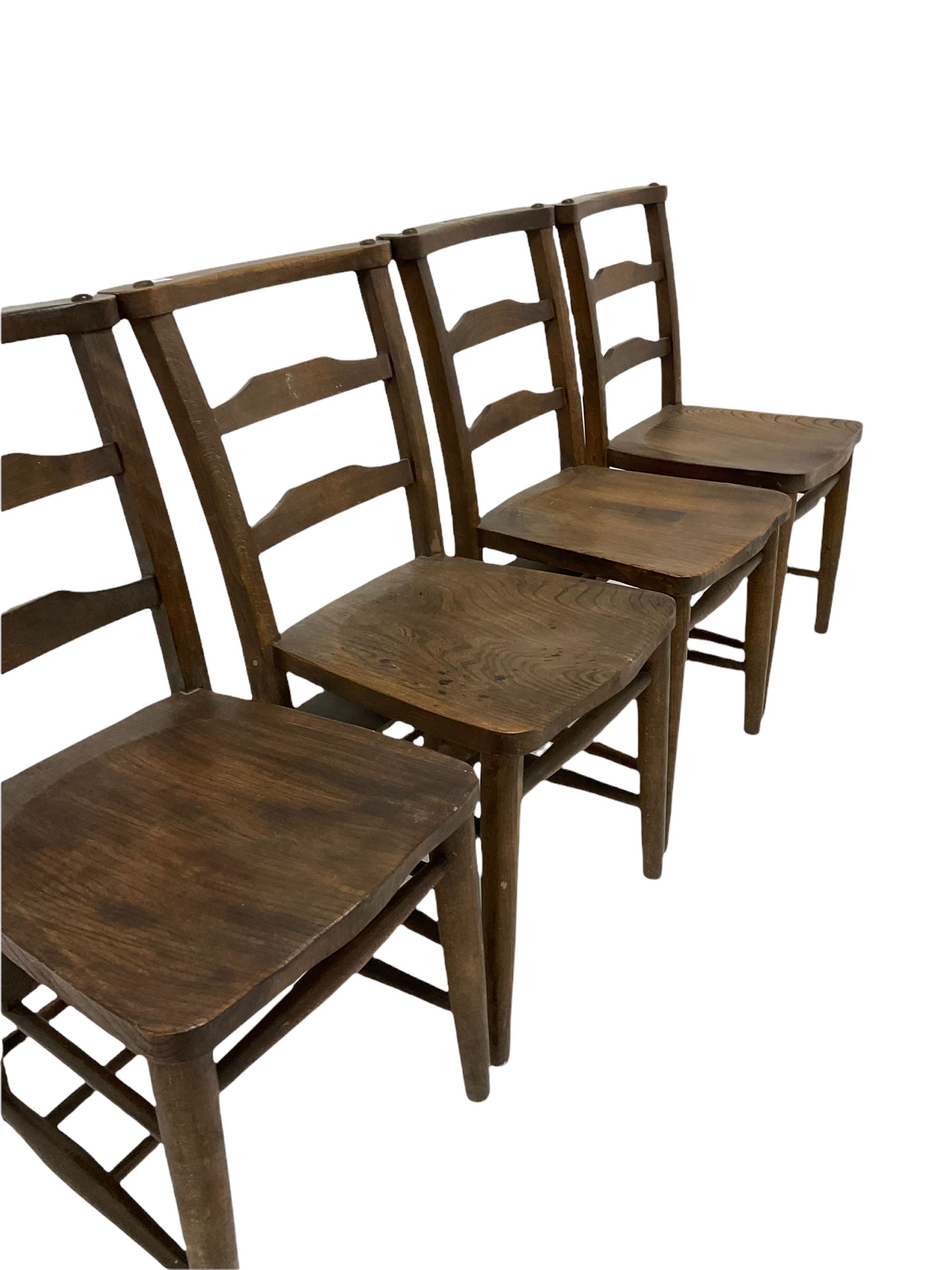 Set four beech and elm chapel chairs - Image 3 of 4