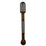 Late 19th century walnut boxwood cistern stick barometer with a double canted register and weather p