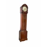 Late 19th century figured mahogany longcase clock with a lancet-shaped hood and stopped reeded pilla