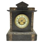 Late 19th century Belgium slate mantle clock with inset panels of contrasting variegated marble