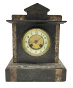 Late 19th century Belgium slate mantle clock with inset panels of contrasting variegated marble