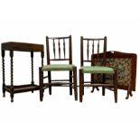 Pair of 19th century spindle back dining chairs with upholstered seats and turned supports