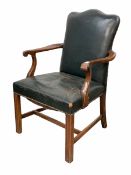 George III style mahogany framed library chair open armchair