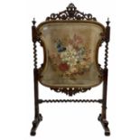 Victorian rosewood fire screen