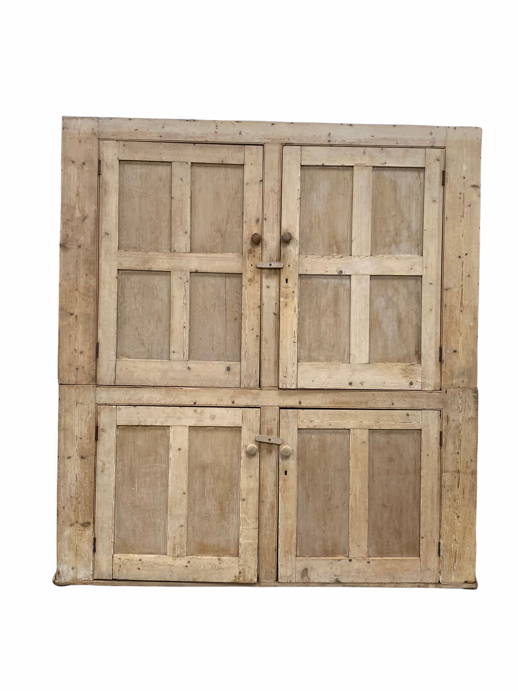 Large late 19th century stripped pine housekeepers cupboard - Image 2 of 11