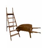 Rustic fruitwood wheel barrow (L162cm) together with a vintage five rung step ladder (H177cm)