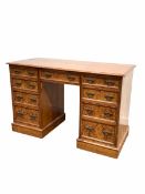 Late Victorian pitch pine twin pedestal desk