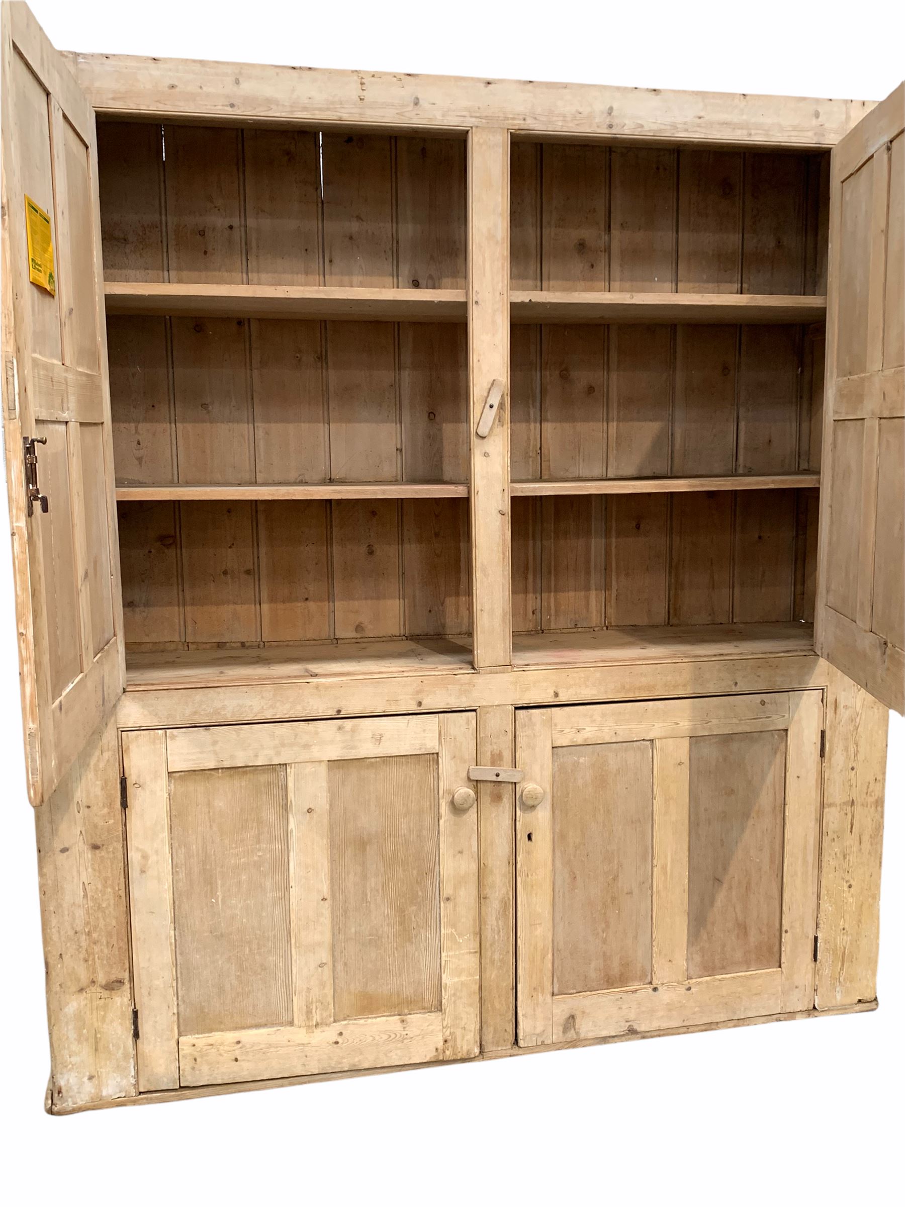 Large late 19th century stripped pine housekeepers cupboard - Image 3 of 11