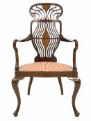 Art Nouveau period mahogany open arm chair