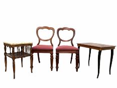 Pair of Victorian mahogany balloon back dining chairs with drop in upholstered seats