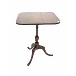 19th century oak tilt top table with ring turned column over triple splay supports W58cm