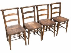 Set four beech and elm chapel chairs