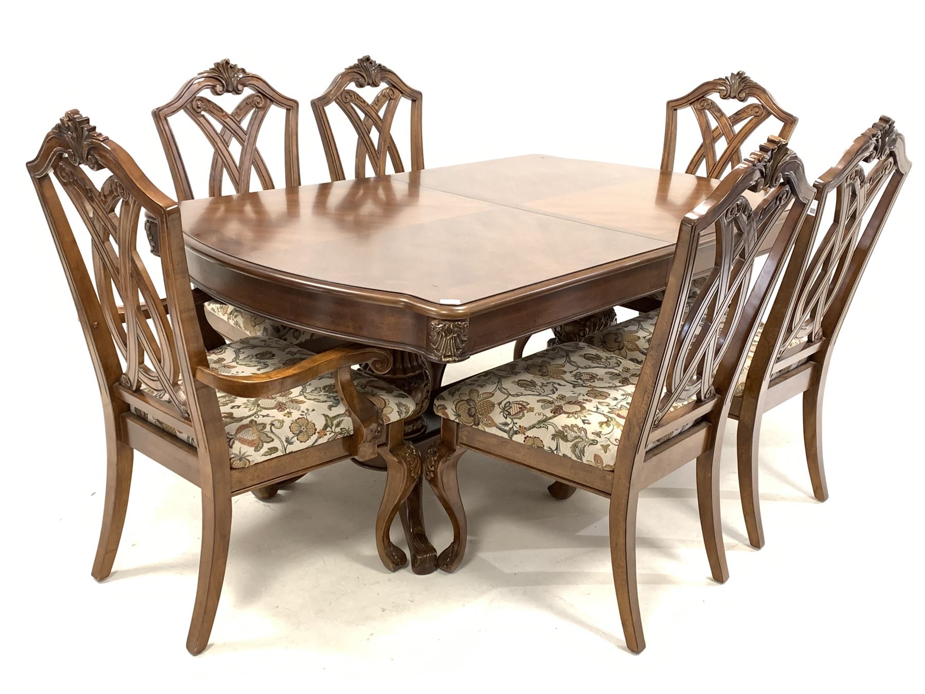 Late 20th century rectangular walnut double pedestal extending dining table