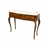 French style walnut and beech console table of serpentine form