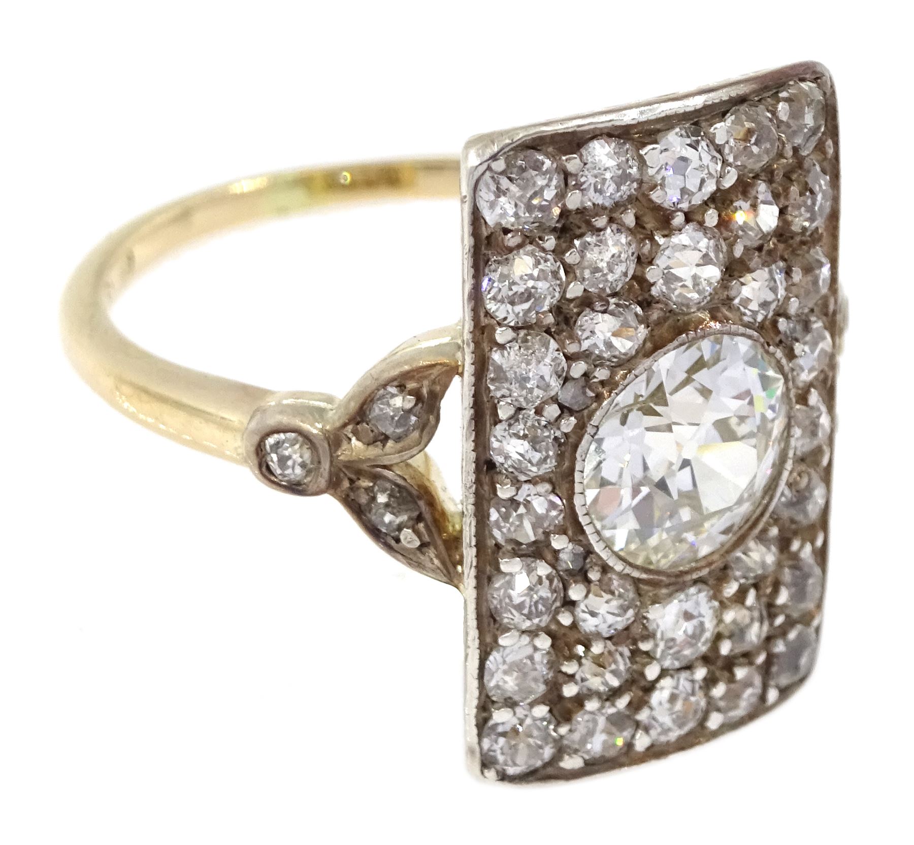 Austrian/German Art Deco 14ct gold and silver old European cut diamond panel ring - Image 3 of 4
