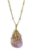 9ct gold quartz pendant hallmarked on 9ct gold textured necklace chain