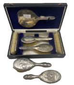 Silver backed dressing table set Birmingham 1922 in case and two silver backed brushes