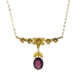 9ct gold flower design garnet pendant necklace