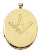 9ct gold oval Masonic locket inscribed within