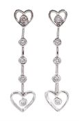 Pair of 18ct white gold diamond graduating heart pendant stud earrings