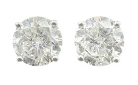 Pair of 18ct white gold single stone round brilliant cut diamond stud earrings