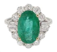 18ct white gold emerald and diamond cluster ring