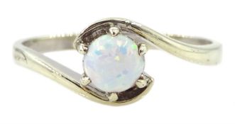 9ct white gold single stone opal crossover ring