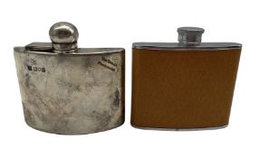 Silver spirit hip flask with hinged bayonet cover