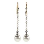 Pair of platinum white pearl and seed pearl pendant earrings