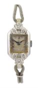 Mid 20th century 9ct white gold diamond ladies 17 jewel manual wind wristwatch