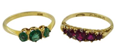 Gold three stone emerald ring