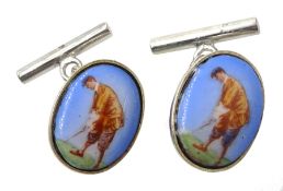 Pair of silver enamel golf cufflinks