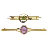 Early 20th century gold peridot and seed pearl brooch