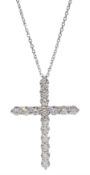 18ct white gold round brilliant cut diamond cross pendant necklace