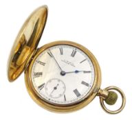 American gold-plated full hunter lever pocket watch by Waltham