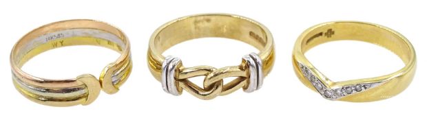 18ct gold diamond chip wish bone ring