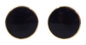 Pair of 9ct gold circular jet stud earrings