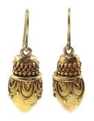 Pair of Victorian 15ct gold Etruscan revival pendant earrings